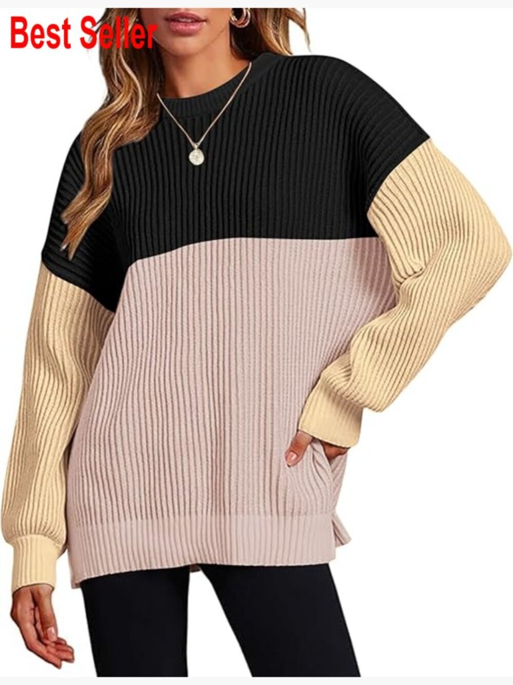 Lightweight Oversized Color Block Pullover Knit Sweater